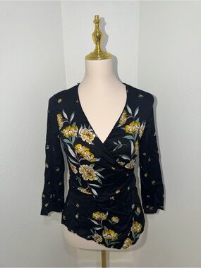 Floral Wrap-Style Black Women's Top